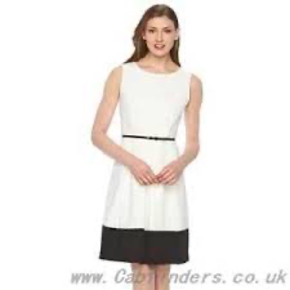 NWOT Fit and flare dress white/black, bow belt - Picture 7 of 8